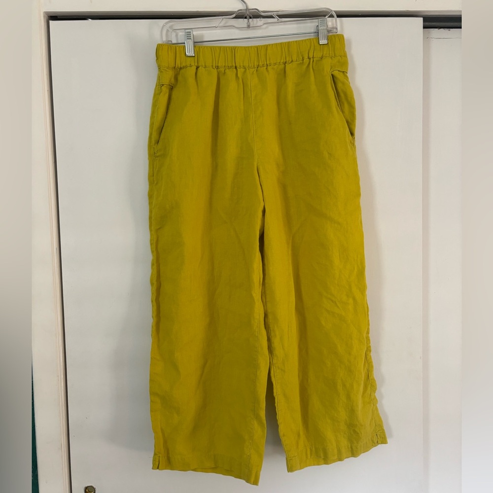 Cynthia Rowley Bright Yellow 100% Linen Cropped Wide Leg Pants M